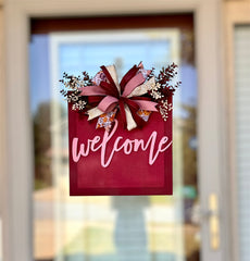 Burgundy Welcome Door Hanger with Bow