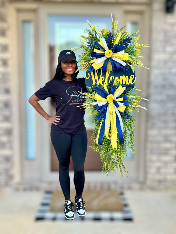 Navy Welcome Door Hanger Wreath