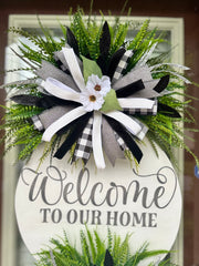 Black & White Welcome Door Hanger + Porch Sign Set