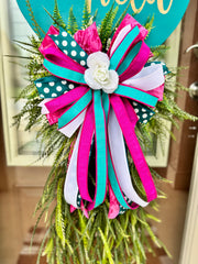Oh, Hello Teal & Pink Door Swag – Whimsical Welcome Decor
