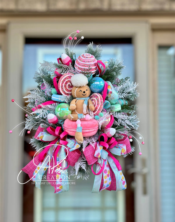 Candyland Christmas Gingerbread Wreath