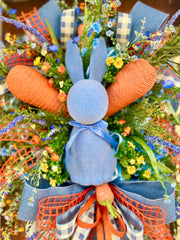 Rustic Blue Bunny & Carrots Easter Wreath