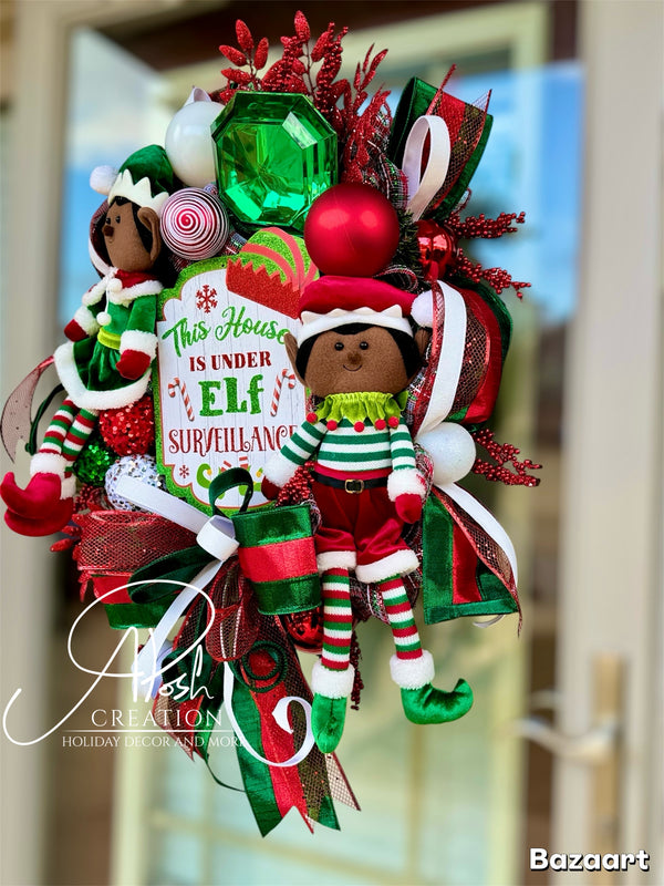 Elf Surveillance Christmas Wreath