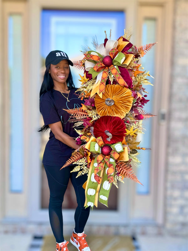 Traditional Velvet Pumpkin Swag