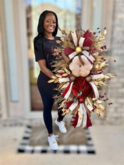 Lux Burgundy & Gold Autumn Pumpkin Swag with Velvet Accents