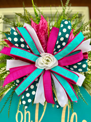 Oh, Hello Teal & Pink Door Swag – Whimsical Welcome Decor